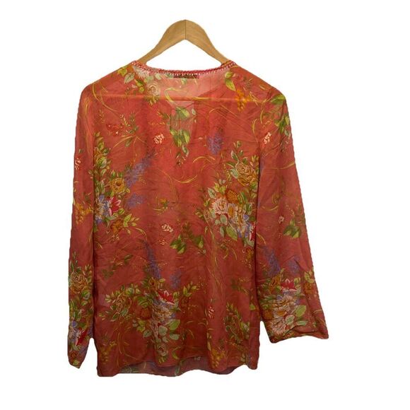 Cabi Silk Top Womens Small Embellished Fairy Floral Sheer Embroidered Boho Flowy - Picture 5 of 11
